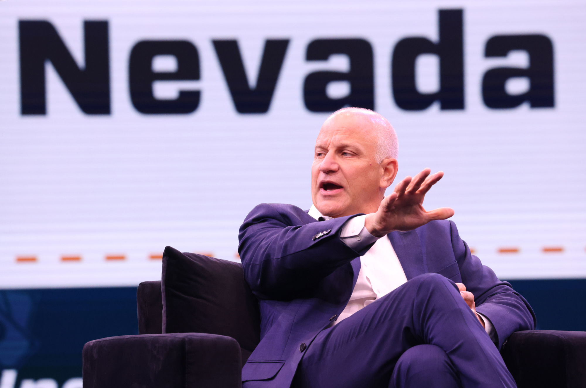 Newly-appointed Athletics President Marc Badain speaks during the Business of Sports in Nevada panel at the fourth annual Indy Fest on Oct. 6, 2023. At the time, he was the president of Oak View Group Las Vegas. (Jeff Scheid/The Nevada Independent)